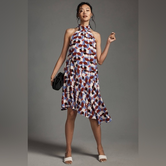 By Anthropologie Silk Halter Midi Dress size XXS new - Picture 1 of 4